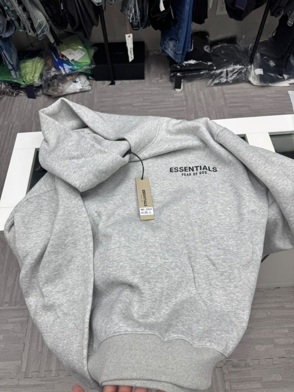 Fear of God Essentials Light Gray Pullover Hoodie